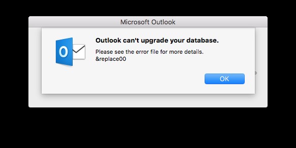 Outlook can’t upgrade your database in macOS