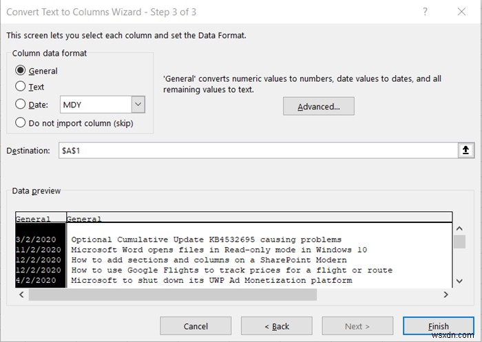 How to split one single long column into multiple columns in Excel