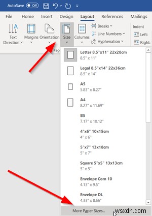 How to change the Paper Size in Microsoft Word