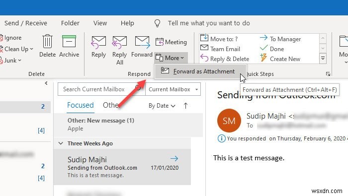 How to forward email as an attachment from Outlook