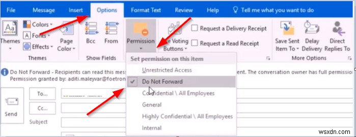 How to prevent email forwarding in Outlook