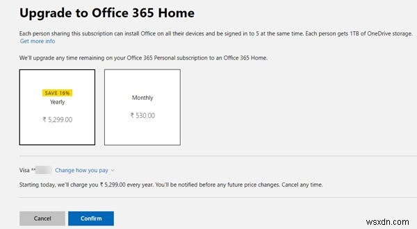 How to change Office 365 Subscription Plan – Personal to Home and vice versa