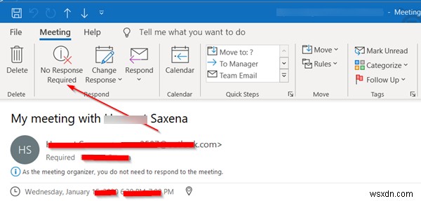Outlook Meeting Response Options are not visible for Invite