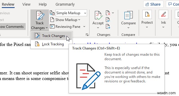 Use Review Feature to track changes in Word documents