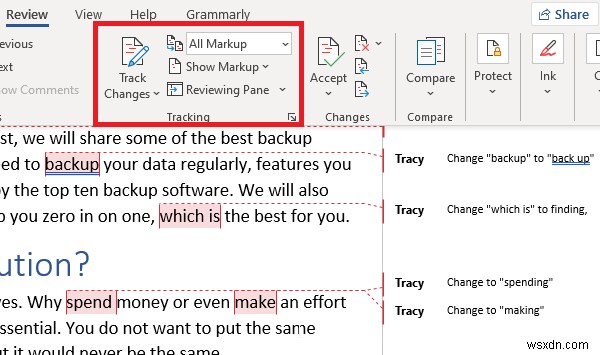 Use Review Feature to track changes in Word documents