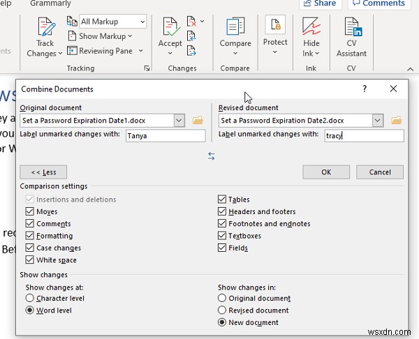 Use Review Feature to track changes in Word documents
