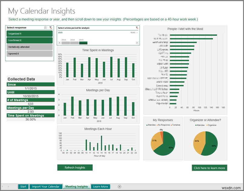 How to save Calendar Insights workbook with your data in Excel