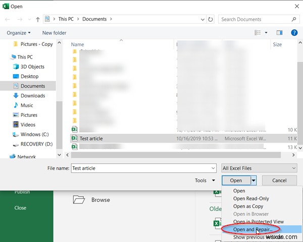 We found a problem with some content in filename.xlsx error in Excel