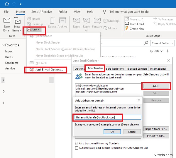 How to add someone to Safe Senders List in Outlook