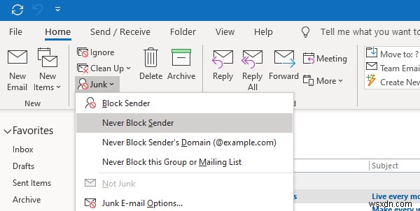 How to add someone to Safe Senders List in Outlook