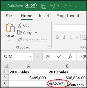How do you calculate the percentage difference between two numbers in Excel