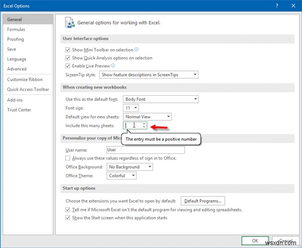 How to change default number of Worksheets in Excel workbook