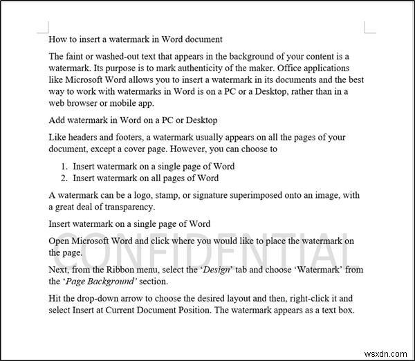 How to insert a watermark in Word document