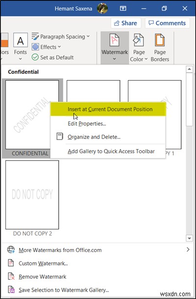 How to insert a watermark in Word document