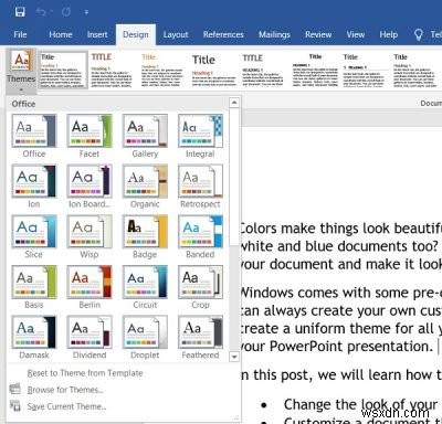 How to change document theme colors in Microsoft Office programs
