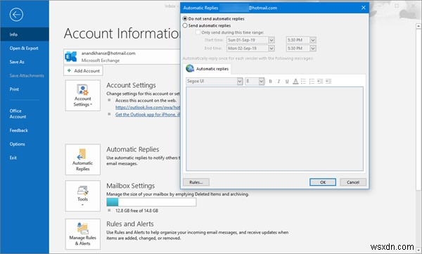 How to set up Automatic Replies or Vacation Reply in Outlook