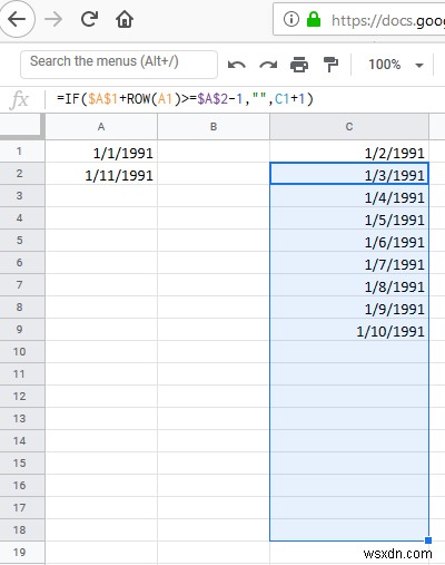 How to extract & list all dates between two dates in Excel