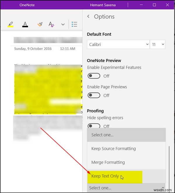Force OneNote to paste plain text only without formatting