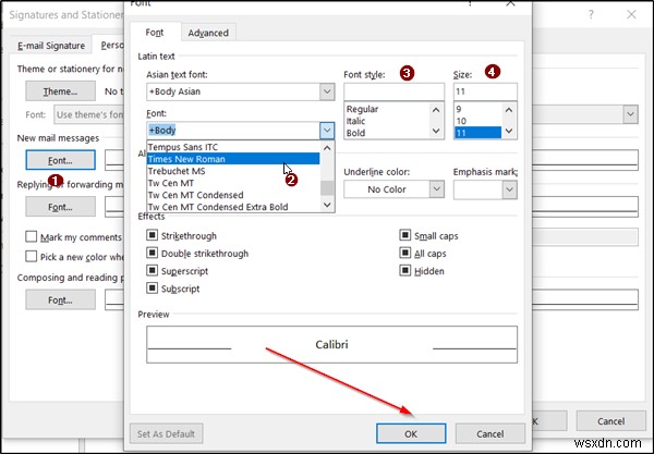 How to change default font, color, style, and size in Microsoft Outlook