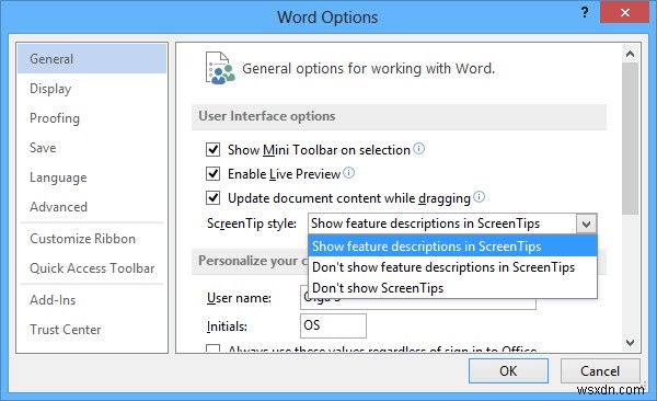 How to enable Shortcut Keys in ScreenTips in Word