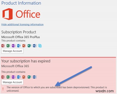 This version of Office has been deprovisioned