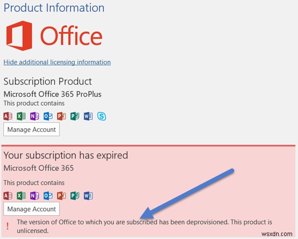 This version of Office has been deprovisioned
