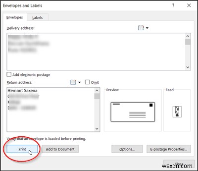 How to create an Envelope in Microsoft Word and get it printed