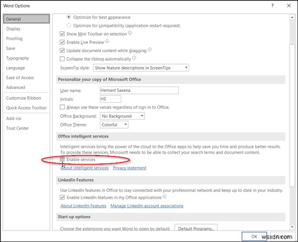 What are Microsoft Office Intelligent Services? How to disable or enable them?