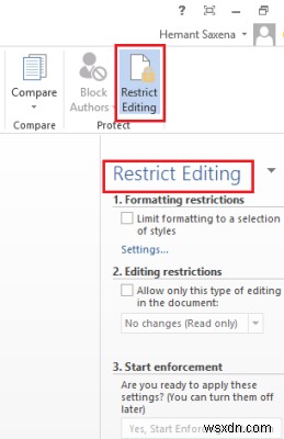 How to set Editing Restrictions in Microsoft Word