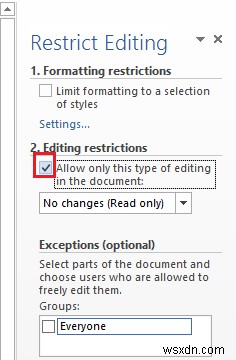How to set Editing Restrictions in Microsoft Word