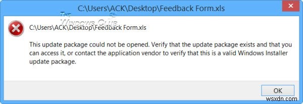 This update packet could not be opened – Microsoft Office programs