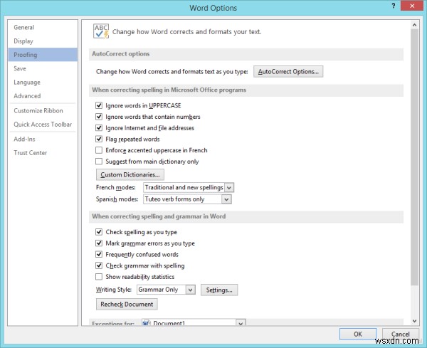 How to configure Grammar and Style Settings in Word