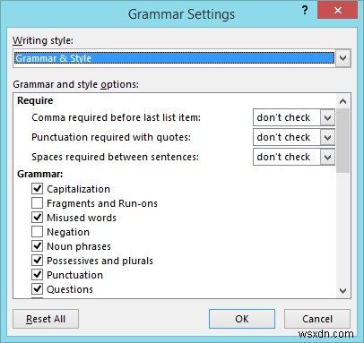 How to configure Grammar and Style Settings in Word
