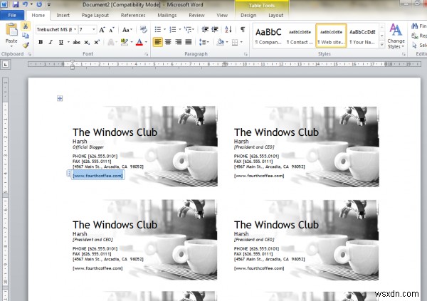 How to design Business Cards using Microsoft Word