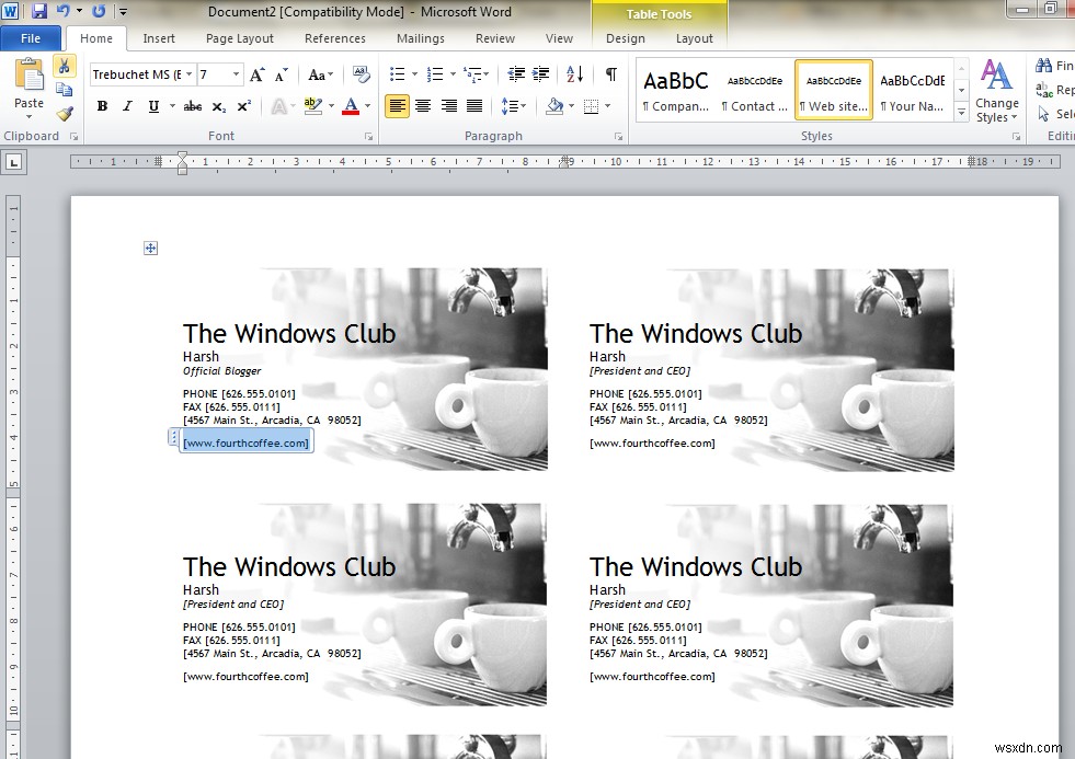How to design Business Cards using Microsoft Word