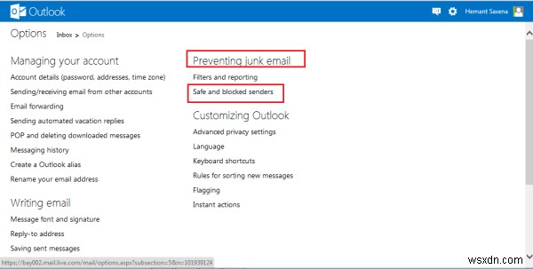 How to Block Junk, Spam and Unwanted mail in Outlook.com