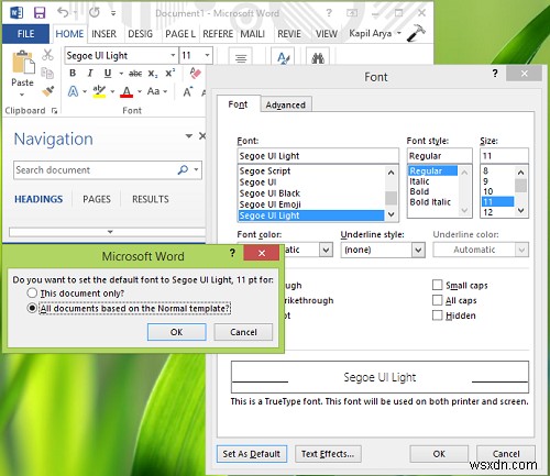 Cannot change Default Font in Microsoft Word