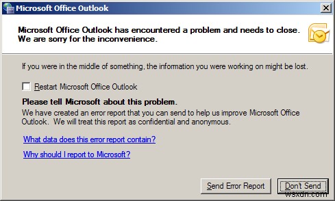 Microsoft Outlook Encountered A Problem And Needs To Close