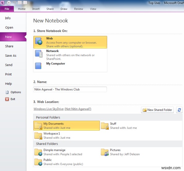 How to create a new Notebook and add Pages in OneNote