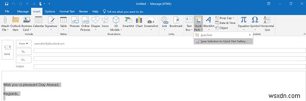 How to use Quick Parts to paste text from Microsoft Word to Outlook