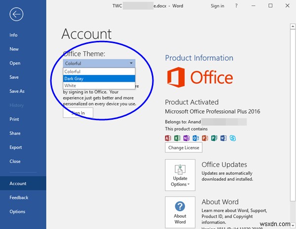 How to switch to White, Gray, Colorful or Black theme in Microsoft Office