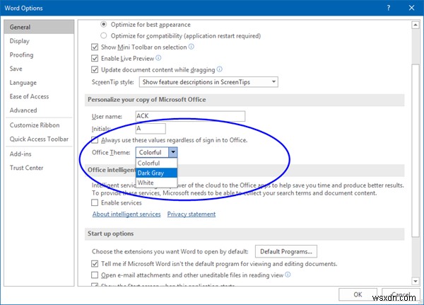 How to switch to White, Gray, Colorful or Black theme in Microsoft Office