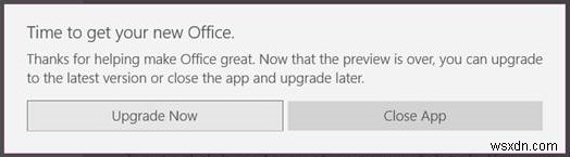 Time to get your new Office prompt does not upgrade or work