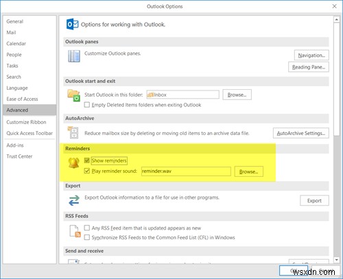 Turn off Outlook Calendar reminders and popup notifications