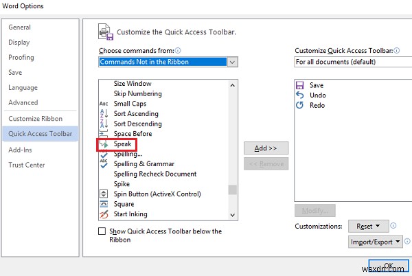 Using the Speak feature with Multilingual TTS in Microsoft Office