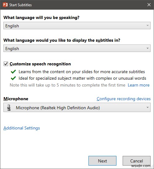 Presentation Translator lets you add live subtitles and translate presentations