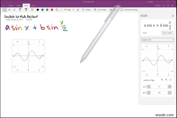 How to Graph An Equation in OneNote for Windows 10