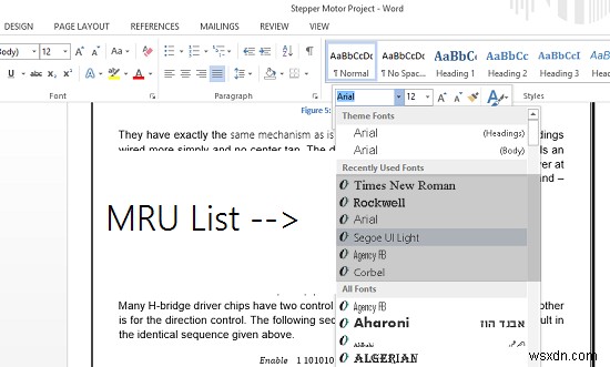 How to hide Most Recently Used Fonts list in Word