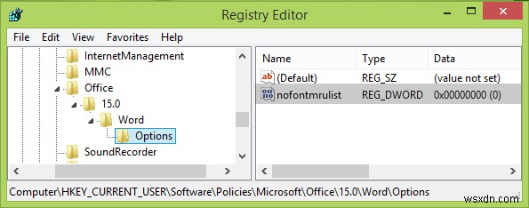 How to hide Most Recently Used Fonts list in Word
