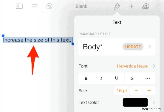 How to Increase the Font Size in Pages for the iPad